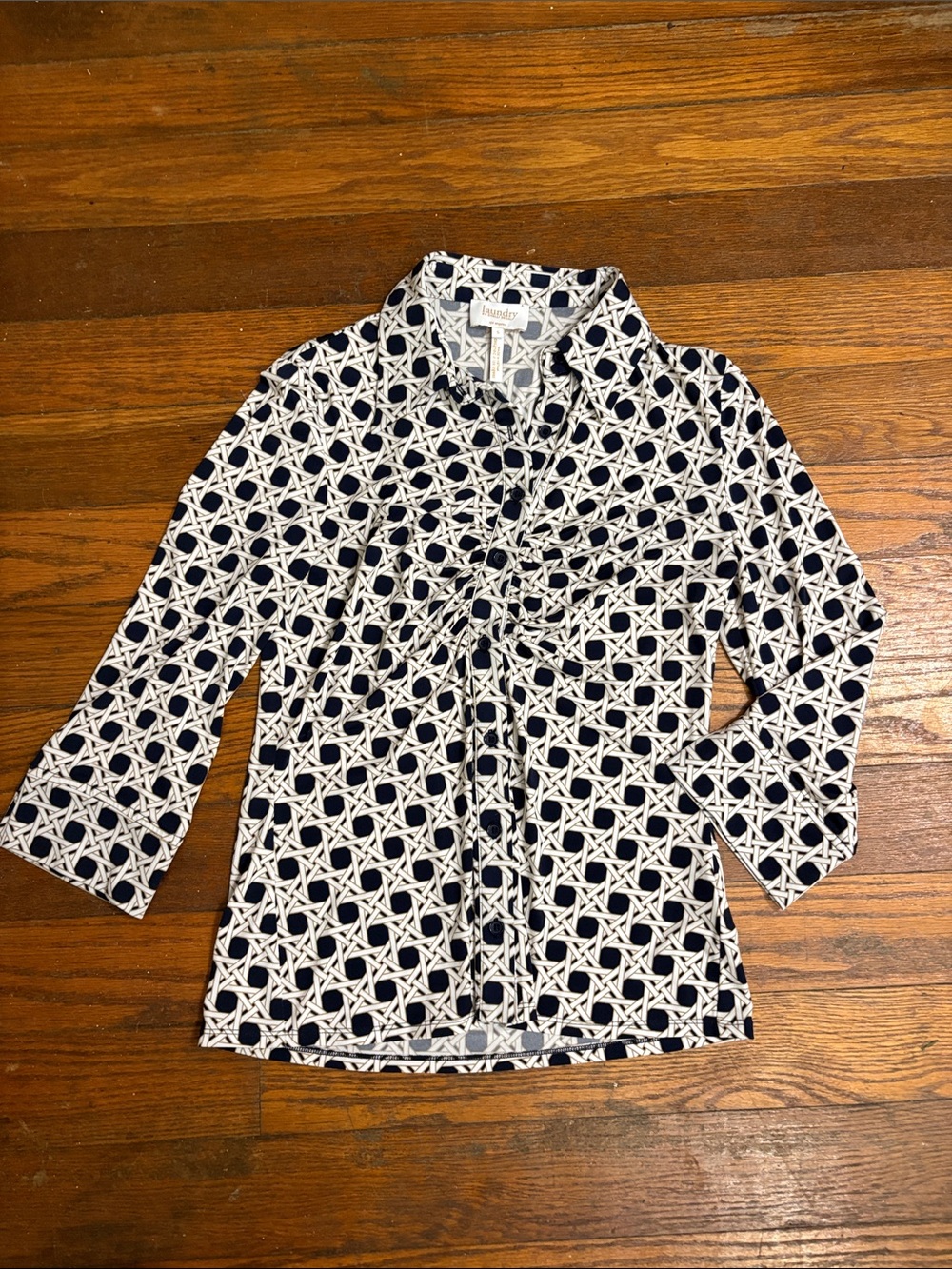 Laundry by Shelli Segal Black and White Geometric Print Blouse women’s size